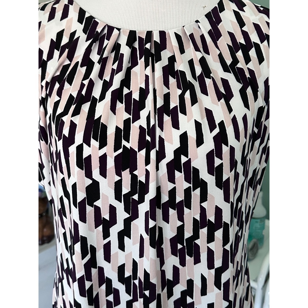 Calvin Klein Blouse Womens XL Pink Black Geometric Pleated Shell Polyester - Picture 12 of 16